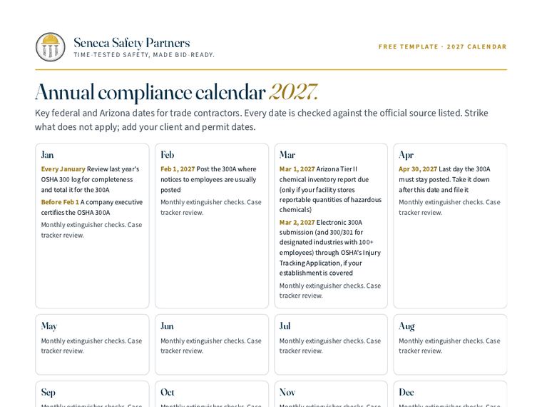 Preview of the 2027 annual compliance calendar template
