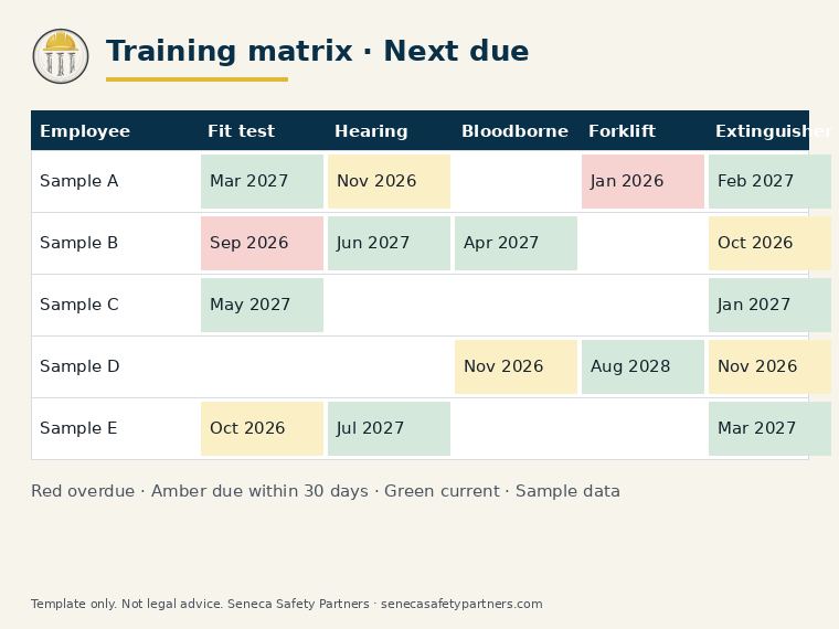 Preview of the Training matrix template